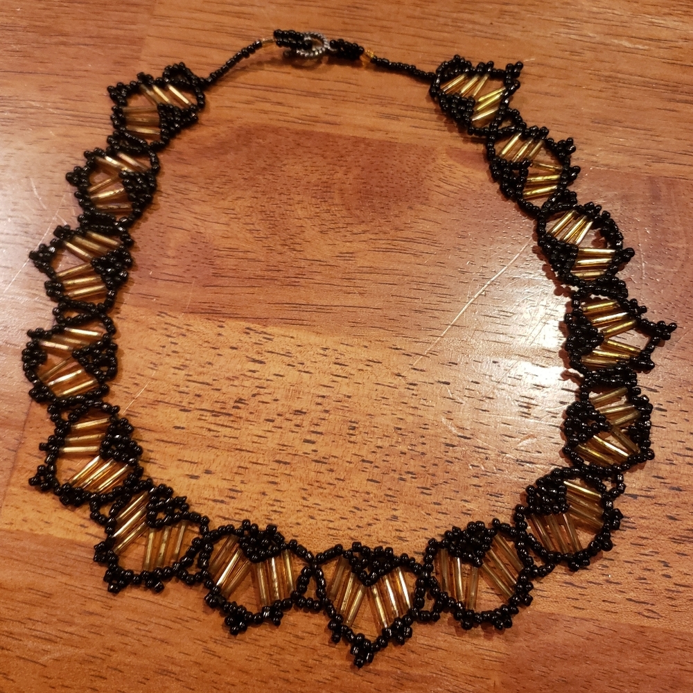 Beautiful Hand-beaded Gold & Black Necklace